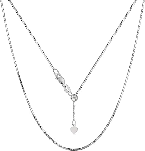 Jewelry Affairs 14k White Real Gold Adjustable Box Link Chain Necklace, 0.85mm, 22"