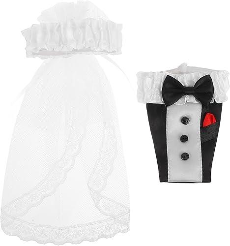 STOBOK Bride and Groom Outfits Wine Bottle Covers Wedding Dress Bottle Covers Set for Centerpieces Decorations Bridal Shower Engagement Party Favors