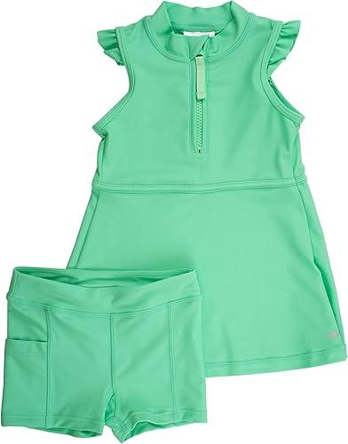 RuffleButts Girls UPF50+ Athletic Sleeveless Zip Ruffle Sleeve Active Dress