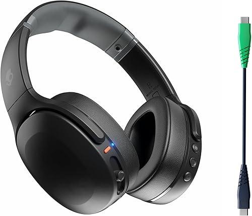 Skullcandy Crusher Evo Wireless Bluetooth Headphones with Extra USB-C Charging Cable, Multi-Sensory Bass, Noise Isolating Over-Ear Fit, 40 Hours Battery, Microphone for iPhone Android - True Black