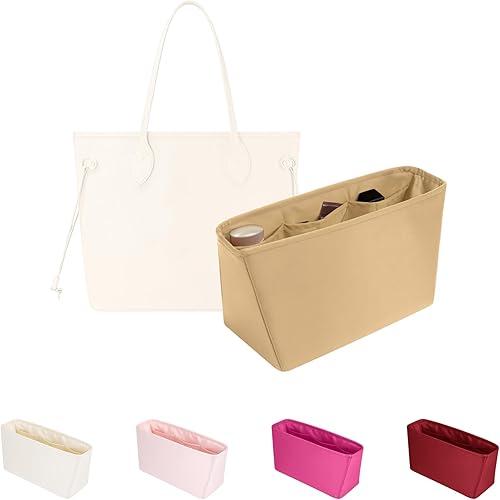 Tote Bag Insert Organizer, Satin & Portable with Pockets for Storage, Large Tote Insert Ideal for Travel, Shopping, and Daily Use, Fits LV Neverfull GM (Chai, GM)
