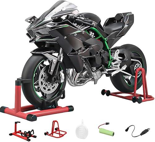 1/6 Scale Alloy Dynamic Black Motorcycle Model Simulation Bike with Light Sound Effects Ignition System