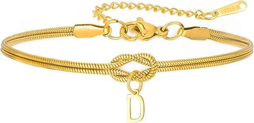 Dreamtimes Initial Knot Bracelets for Women Infinity Knot Bracelet Love Knot Bracelets Trendy Letter A-Z Charm Bracelet Stainless Steel Dainty Jewelry Love Gift for Couples Anniversary Valentine‘s Day