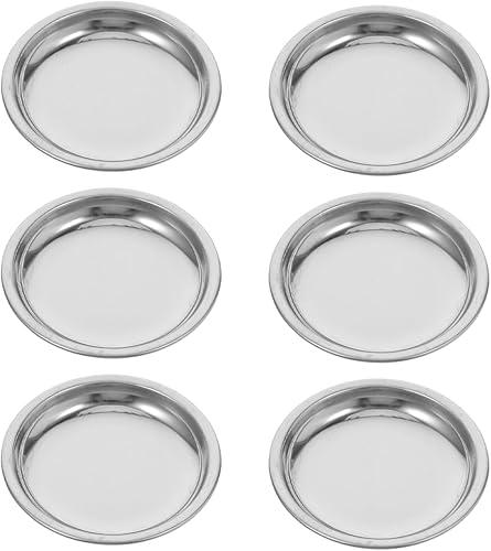 Hemobllo 6pcs Stainless Steel Tea Bag Holders 2.4" Small Drip Tray Spoon Rests Coasters for Loose Tea Infuser Strainers Round Flat Base Saucer Plates for Coffee Spoon, Dipping Sauce (Silver)