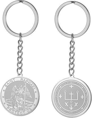 TEAMER Saint Raphael Keychain Archangel of Healing & Protection St. Raphael Keychain Amulet Religious Jewelry For Women