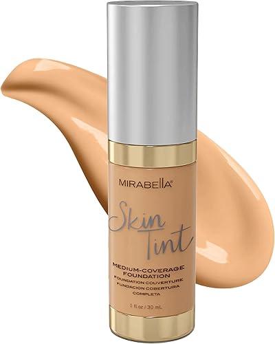 Mirabella Skin Tint Creme Liquid Foundation Makeup, Oil-Free Mineral Foundation for Medium Coverage - w/Hyaluronic Acid, Squalane, & Allantoin for All Skin Types - IIN Neutral