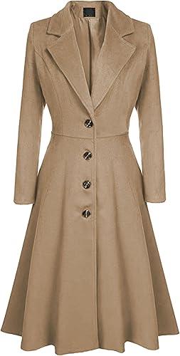 Maiyifu-GJ Women's Winter Warm Wool Dress Overcoat Notch Lapel Single Breasted Coat Elegant Lapel Long Trench Coat Jacket