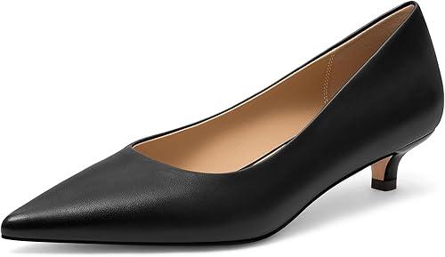 KUOARN Kitten Heels for Women Classic Black 1.5 Inch Low Heel Pointed Toe Pumps, Closed Toe Comfortable Dress Shoes for Wedding, Work, Office & Party