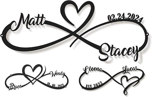 Personalized Anniversary Wedding Gifts for Couples 2025, Customized Metal Infinity Signs with Names & Date, Love Heart Unique Wall Art for Newlyweds Valentines