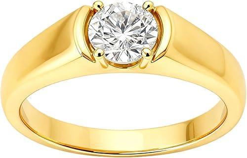 10K 14K 18K Gold Men's Solitaire 1 Carat Diamond Ring,Lab Round Cut Diamond Wedding Engagement Anniversary Ring Size 4-16 (IGI Certified,D Color,VS1)