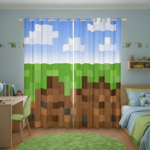 Castle Fairy Pixel Grid Miners Window Curtain | Pixelated Games Window Drapes for Girls Bedroom Decor,Geometric Grid Blackout Curtains Brown Green Army Camo Living Room Top 2 Panels,42Wx84L