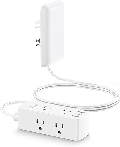 Flat Extension Cord with Outlet Cover, Flat Plug Power Strip with 6 Outlets and 3 USB Ports, 2000 Joules Surge Protector, 5 FT Cord Hidden Outlet Extender for Tight Spaces, White — 20% off