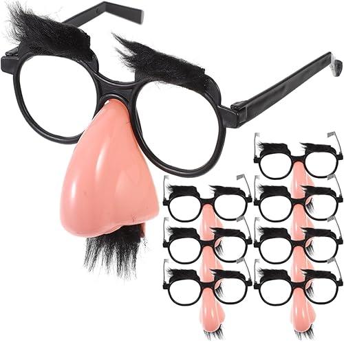 Kisangel 8pcs Funny Clown Nose Glasses, Halloween Beard Nose Glasses Eyeglasses Costume Props for Cosplay Party Performance Decoration