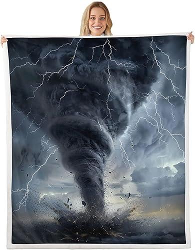 Tornado Bed Blanket Lightning Throw Blanket Lightweight Soft Cozy Luxury Natural Disaster Fleece Blanket Tornado Pattern Flannel Blanket for Sofa Bedroom Office Travel All Season(Twin 60"x80")
