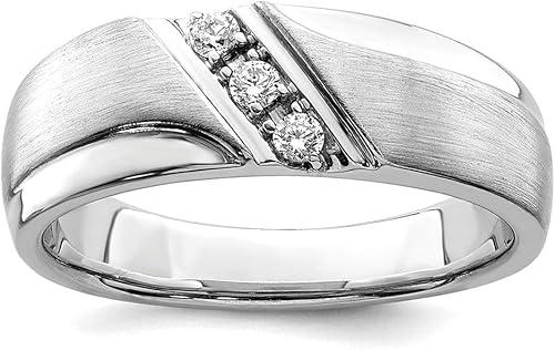 JewelryWeb 14k White Gold 3-stone 1/8 Carat Diamond Mens Band Size 10.00 Wedding Band for Men