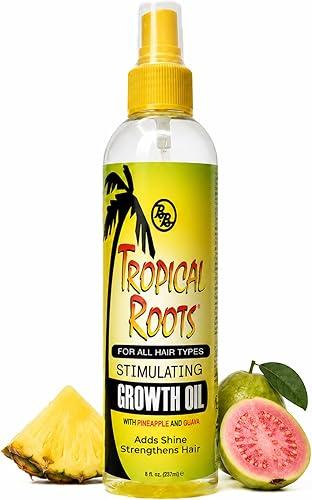 Bronner Bros Tropical Roots Stimulating Growth Oil – Lightweight Scalp and Hair Oil for Healthy, Frizz-Free Hair & Lock-in Moisture & Shine – with Pineapple & Guava, For All Hair Types, 8 fl oz