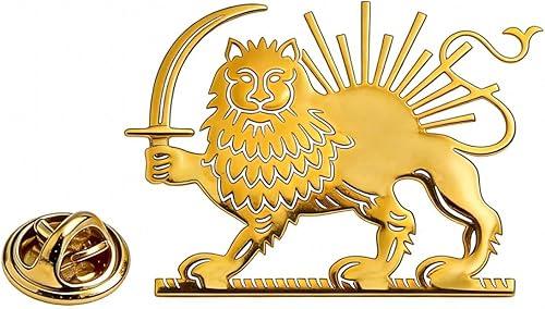 Dreamtimes Iran Lion and Sun Brooch Pin for Women Men Iranian Memorial Medal Pins Stainless Steel Persian Vintage Iran Jewelry