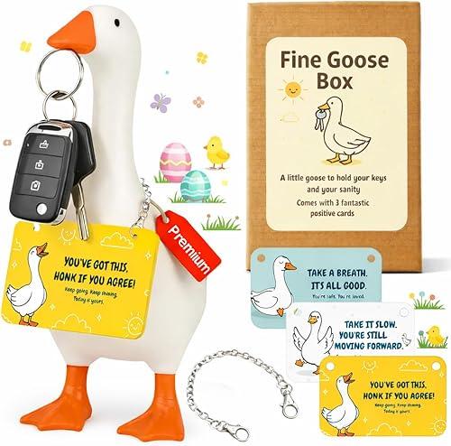 Premium 7 Inch Magnetic Desk Goose Key Holder Home Decor Statue & House Warming Gift Unique Table Decoration And Office Desktop Goose With Amazing 3x Positive Affirmation Cards Resin Duck Statue