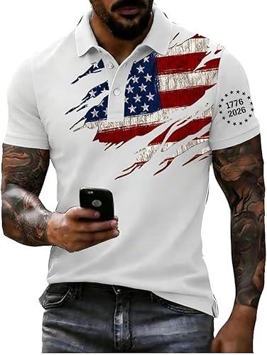 250Th Anniversary Printed Men's Casual T-Shirt 250 Years of Freedom Shirt American Flag Patriotic Polo Shirts, M-3XL