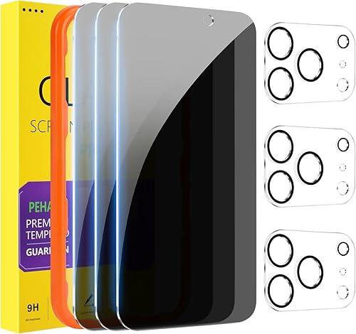 PEHAEL 3+3 Pack for iPhone 17 Pro Max Privacy Screen Protector with Camera Lens Protector Full Coverage Anti-Spy Tempered Glass Film 9H Hardness Easy Installation Bubble Free [6.9 inch]