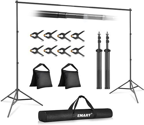 EMART Backdrop Stand 10x7ft(WxH) Photo Studio Adjustable Background Stand Support kit with 2 Crossbars, 8 Clamps, 2 Sandbags and Carry Bag for Parties, Events Decoration, Wedding, Photography — 24% off