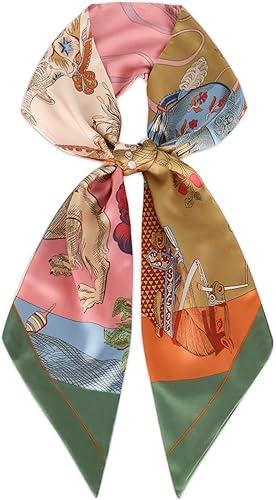 Relang Satin Scarf Mulberry Silk Printed Head Wrap Hair Band 7"" x 59""