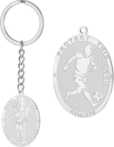 Dreamtimes St. Sebastian Medal Keychain for Men Women Stainless Steel Religious Saint Patron of Athletes Catholic Keychain