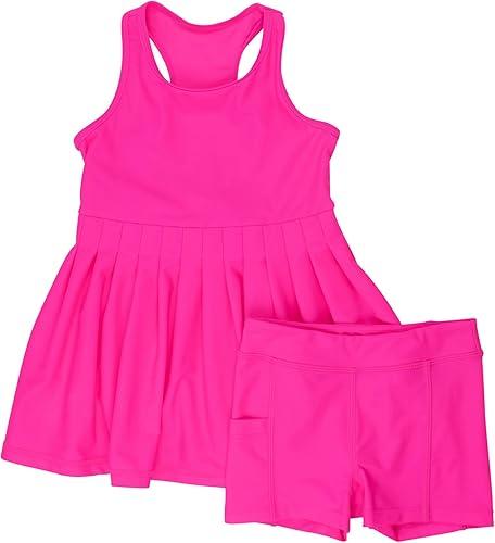 RuffleButts Girls Athletic Active Tiered Dress and Bike Short Set Outift