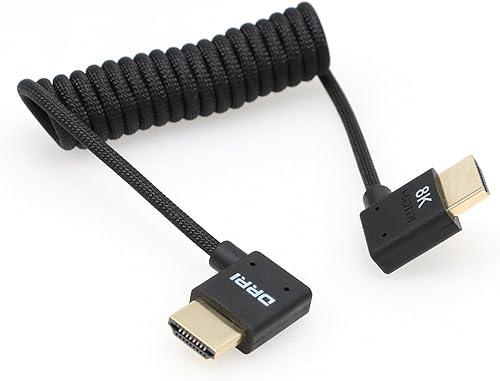DRRI 8K/60Hz 4K/120Hz HDMI 2.1 Braided Cable for Sony FX3 FX30 A7R-V FS700U,Z Cam,Panasonic Lumix S5I S5iiX Camera BMPCC4K Atomos Ninja V / BM5 Monitors Left Right Angle Coiled