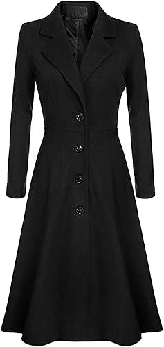 Maiyifu-GJ Women's Winter Warm Wool Dress Overcoat Notch Lapel Single Breasted Coat Elegant Lapel Long Trench Coat Jacket