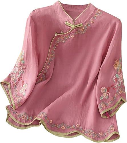 Oplxuo Blouses for Women Dressy Casual Ruffle 3/4 Length Sleeve Womens Tops V Neck Button Loose Tshirts Trendy Summer Shirts