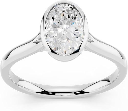 3 Carat Oval Cut Moissanite Solitaire Engagement Ring for Women in 14K Gold Plated 925 Sterling Silver Anniversary Promise Ring for Her D Color VVS1 Jewelry Gift