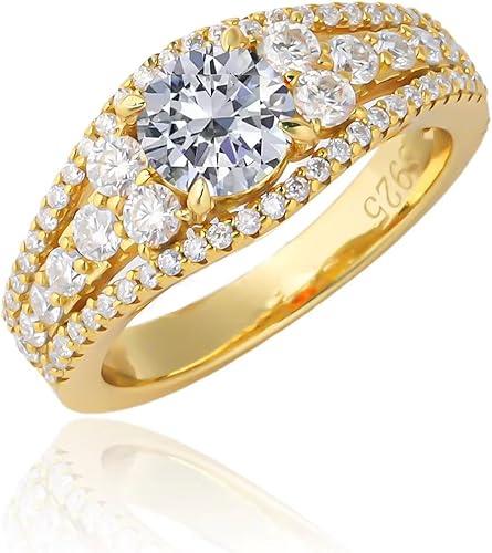 10K 14K 18K Gold Gemstone Engagement Rings for Women with Moissanites/Diamonds 1 Carat Round Birthstone Promise Anniversary Ring Size 3-16