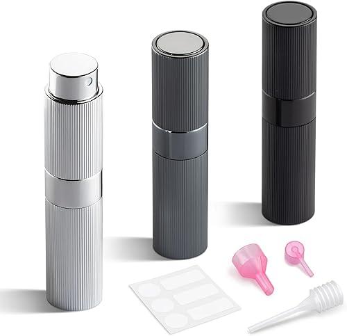 LISAPACK Perfume Travel Refillable Bottle - Atomizer Cologne Spray for Men Portable - Mini Sprayer Empty for Refill - Small Size 8ML Striped (Grey, Black, Silver)