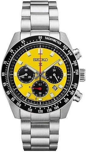 SEIKO SSC929 Men's Analog Chronograph Quartz Watch - Yellow Dial Silver-Tone Stainless Steel Band - 100 Meters Water Resistant Depth Quartz Watch