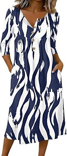 3/4 Sleeve Dress for Women Casual Summer Boho Sundresses Beach Vacation Clothes Travel Outfits