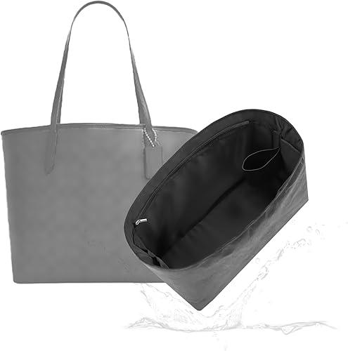 Lightweight Purse Insert, Waterproof Surface and Silky Satin Interior, Fit for Coach 26 City Tote(Black, With Zipper and Bottle Holder)