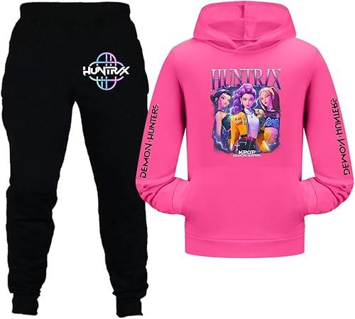 FQZWONG Girls 2 Piece Outfits Long Sleeve Hooded Sweatshirt and Sweatpants Tracksuits Cute Cartoon Anime Clothing Set