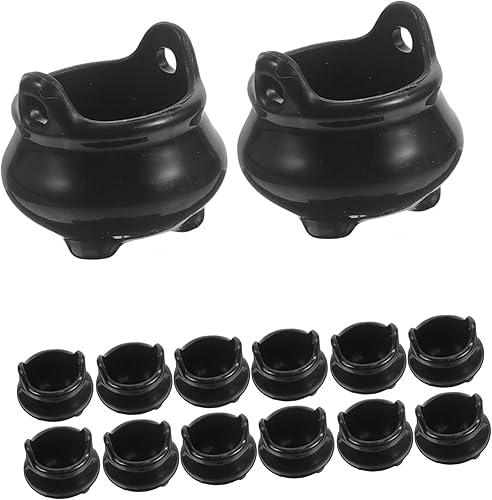 TOYANDONA 24pcs Micro Landscape Doll House Decoration Mini Dollhouse Mini Cauldron Micro Set Miniature Dollhouse Furniture Mini Cauldron Cups Mini Black Cauldron Kettles Plastic Black Boiler