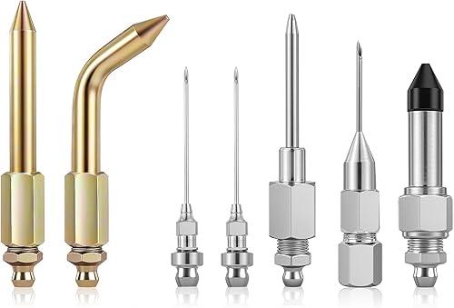 7PCS Grease Gun Needle Tips Accessories Kit Set Mini Needle Dispenser Rubber Joint Nipple Straight Nozzle Coupler Elbow Fittings Adapter Detachable Injector for Narrow Tight Small Confined Spaces