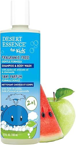 Desert Essence Kids Fragrance Free 2-in-1 Shampoo & Body Wash, Gentle Cleanser for Children’s Hair and Skin, Tear-Free Bath Wash for Kids, 12 fl oz