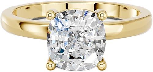 IGI Certified 1 Carat to 5 Carat F/VS Cushion Cut Lab Grown Diamond Solitaire Engagement Rings for Women, Made in Solid Gold