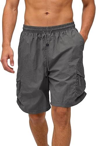 Men's Quick Dry Cargo Shorts with Drawstring Lightweight Breathable Sports Outdoor Shorts with Zipper Pockets