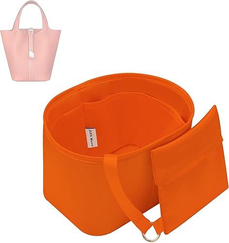 Silky Bag Insert Organizer 2 Set Fit for Picotin 18/22, Silk Liner and Storage Pouch, Fit for Hermes Picotin 18（PC18 Orange）