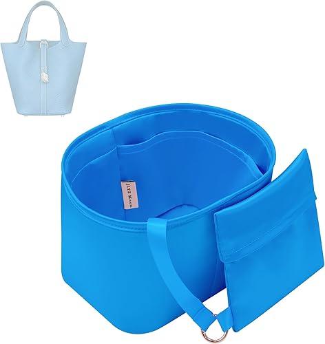 Silky Bag Insert Organizer 2 Set Fit for Picotin 18/22, Silk Liner and Storage Pouch, Fit for Hermes Picotin 18（PC18 Aztec blue）