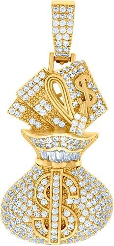 JewelryWeb 925 Sterling Silver Yellow-tone Mens Cubic Zirconia Money Bag Currency Fashion Charm Pendant Necklace for Men