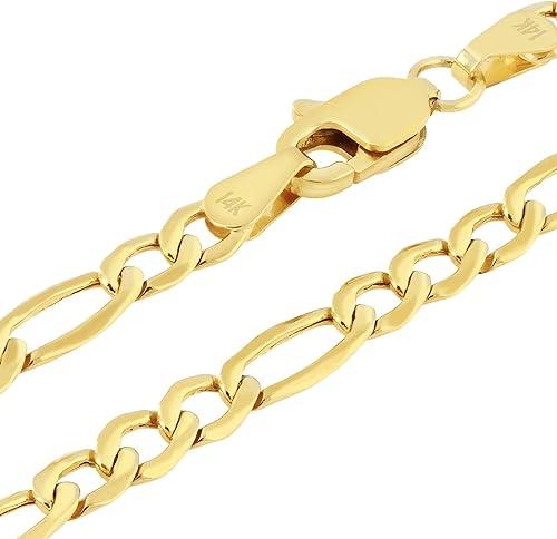 Nuragold 14k Real Yellow Gold Figaro Link 2.5mm Chain Necklace (16"-26") Italian Jewelry for Men & Women