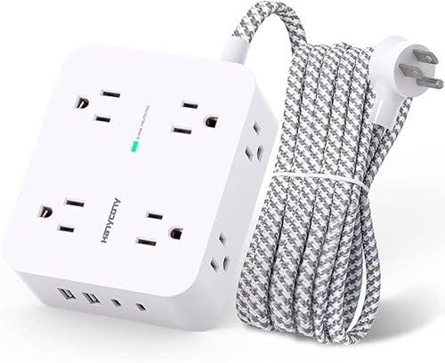 Surge Protector Power Strip - HANYCONY 8 Outlets 4 USB (2 USB C) Charging Ports, Multi Plug Outlet Extender, 5Ft Braided Extension Cord, Flat Plug Wall Mount Desk Charging Station for Home Office ETL — 23% off