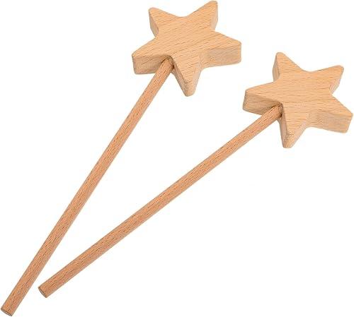 Toddmomy 2Pcs DIY Fairy Wands for Painting Handmade Wooden Star Wand Sticks Creative Craft for Smooth Edges for Fairy Room Decor and Birthday