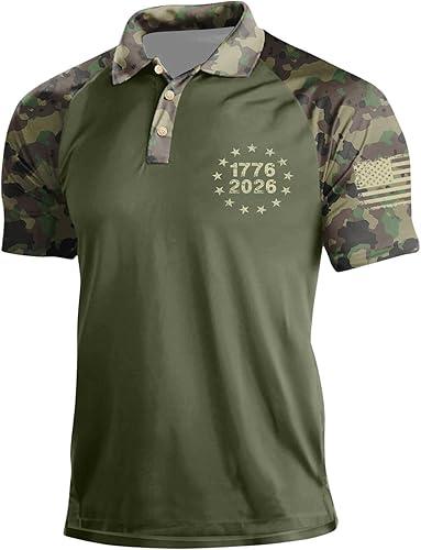 250 Years Polo Shirt - Men's 250 Years Anniversary USA Flag Print Button Down Golf Shirt 1776-2026 Patriotic Tee, S-5XL